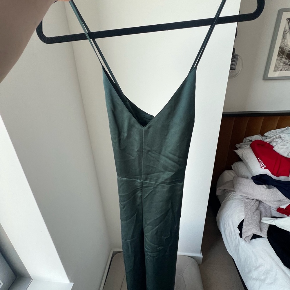 Green Spaghetti strap v-neck jumpsuit